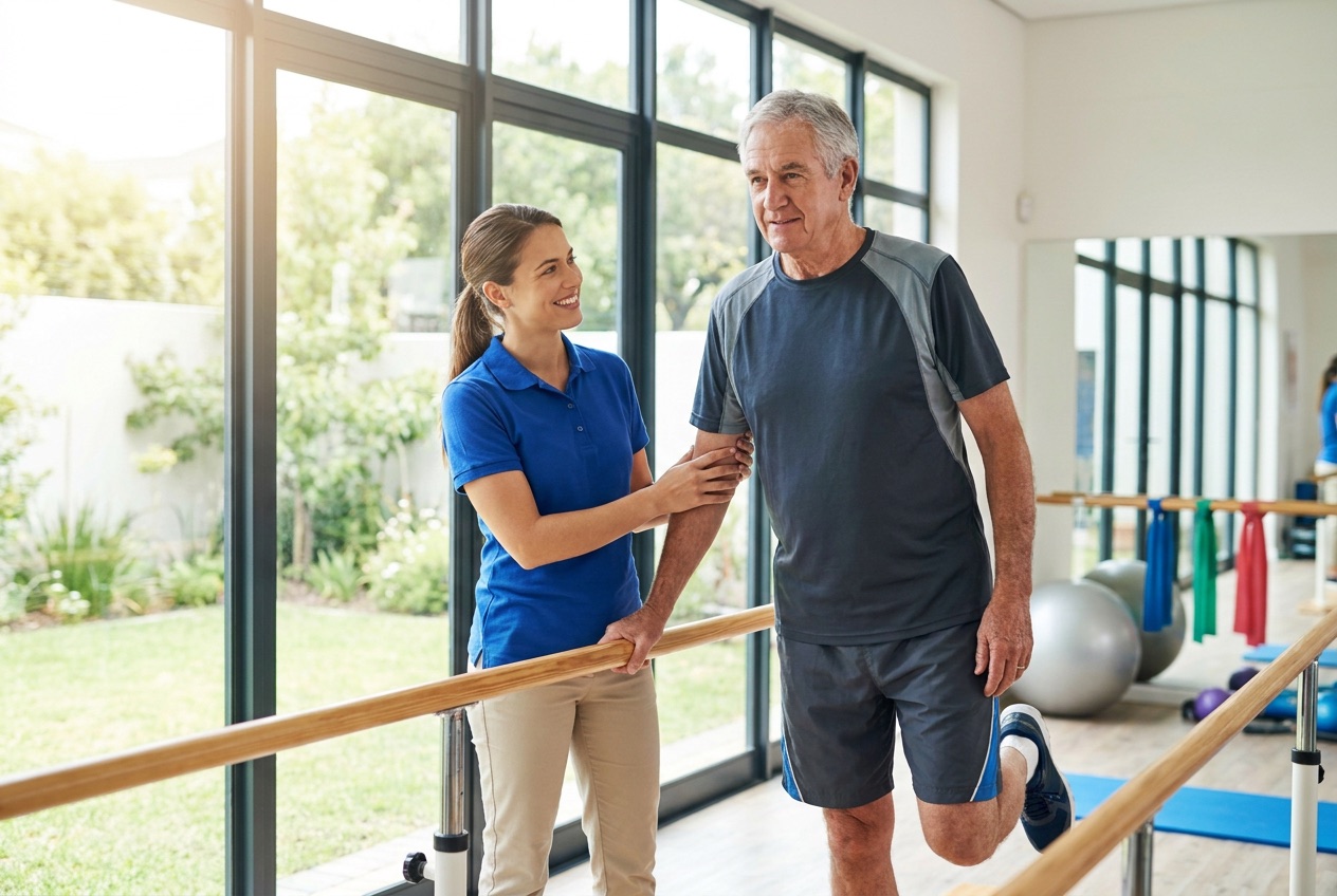 Sturzprophylaxe – Gleichgewichtstraining mit Therapeutin